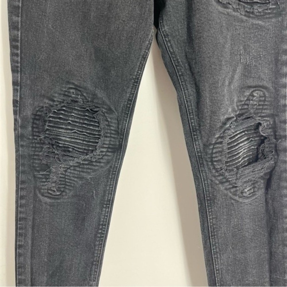 Pacsun Jeans Men 34 x 32 Black Super Skinny Distressed Patched Biker Denim Pants - Picture 2 of 8
